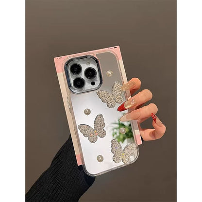Butterfly Faux Pearl Mirrored Phone Case / Strap / Set