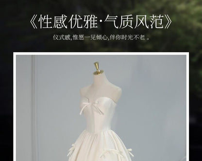 Accent A-Line Gown Strapless Evening Ribbon Plain