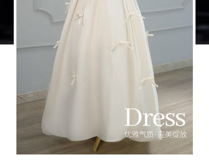 Strapless Ribbon Accent Plain A-Line Evening Gown