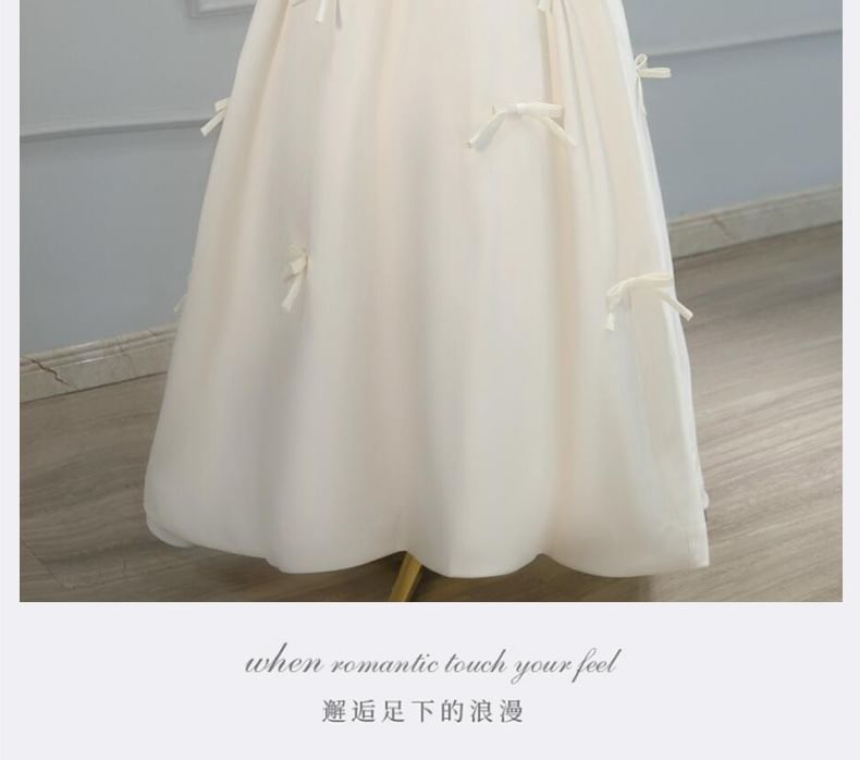 Strapless Ribbon Accent Plain A-Line Evening Gown
