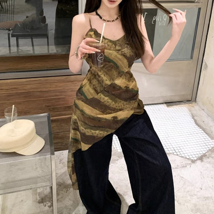 Patterned Print Asymmetrical Camisole Top
