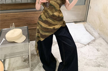 Patterned Print Asymmetrical Camisole Top