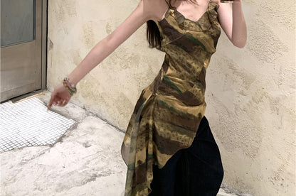 Patterned Print Asymmetrical Camisole Top