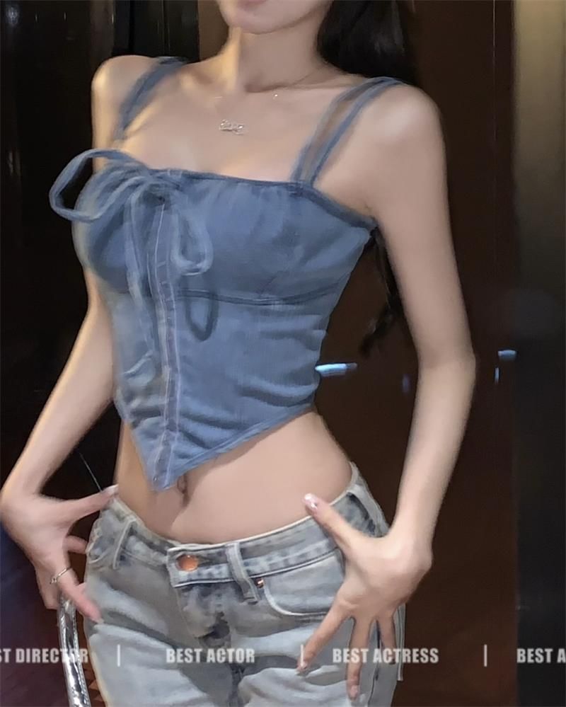 Plain Tie Front Hook And Eye Cami Top