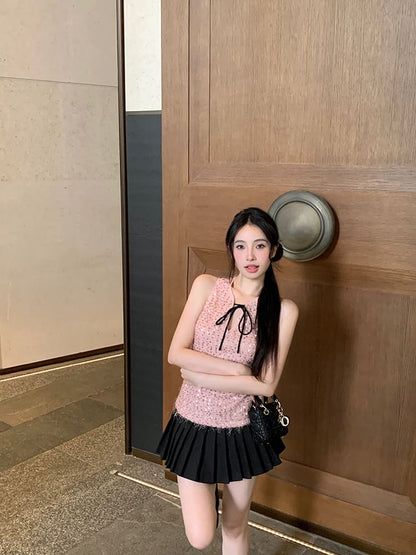 Sleeveless Tie Neck Sequin Top