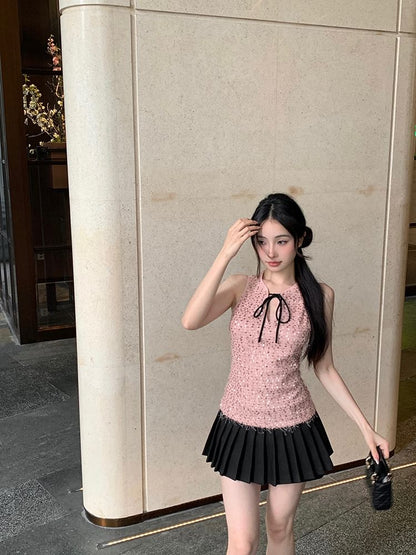 Sleeveless Tie Neck Sequin Top