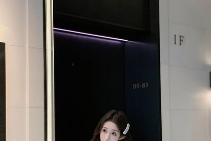 Plain Bow Knit Camisole Top / High Waist Plaid Shorts