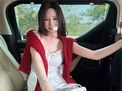 Plain Pintuck Panel Lace Camisole Top / Plain Cardigan