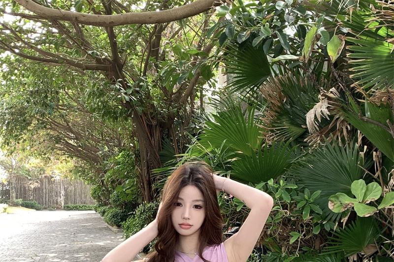 Sleeveless Plain Ruched Panel Bodysuit Top