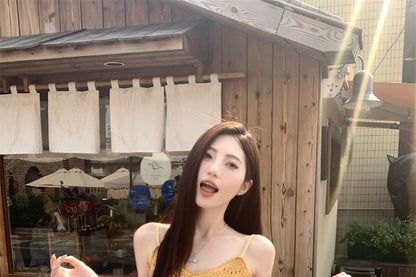 Spaghetti Strap Plain Embroidered Eyelet Mini A-Line Dress