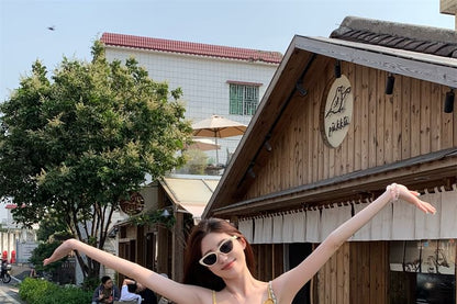 Spaghetti Strap Plain Embroidered Eyelet Mini A-Line Dress