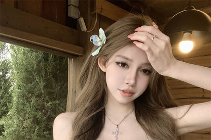 Floral Applique Ruched Lace Trim Panel Mesh Crop Tube Top