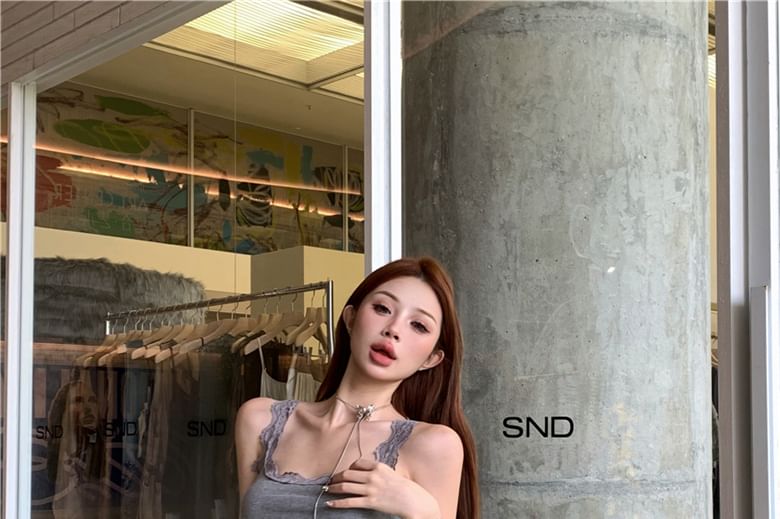 Scoop Neck Plain Lace Trim Tank Top / Mid Rise Plain Satin Undershorts / Low Rise Plain Sequin Shorts