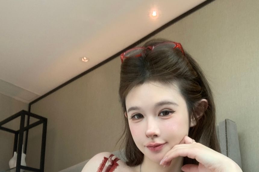 V-Neck Plaid Bow Crop Cami Top