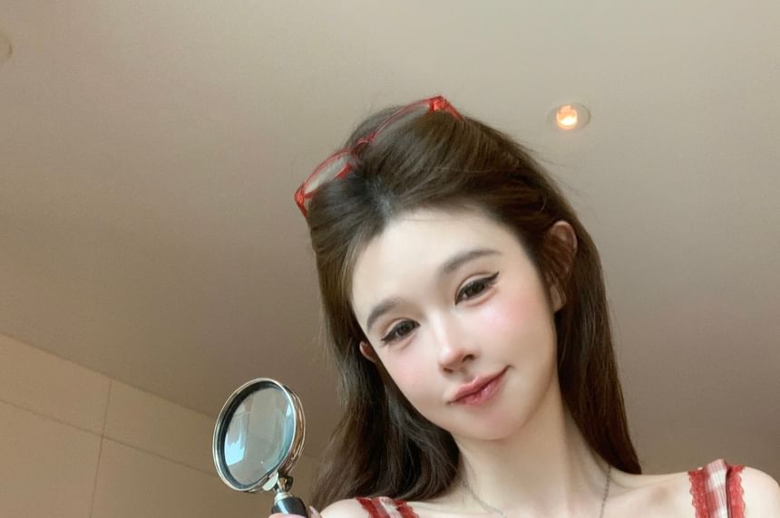 V-Neck Plaid Bow Crop Cami Top