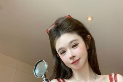 V-Neck Plaid Bow Crop Cami Top