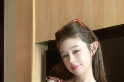 V-Neck Plaid Bow Crop Cami Top