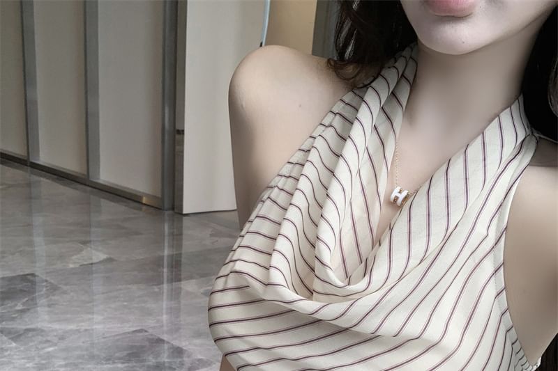 Halter Cowl Neck Striped Top