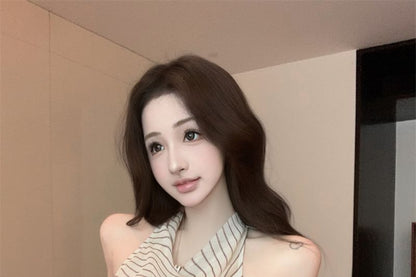 Halter Cowl Neck Striped Top