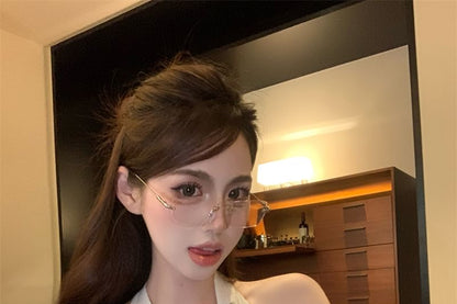 Halter V-Neck Plain Rhinestone Top