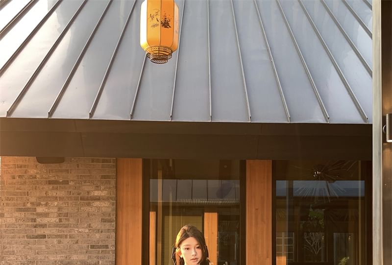 Sleeveless V-Neck Plain Panel Lace Crop Top / High Waist Maxi Fishtail Skirt