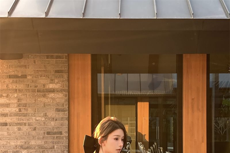 Sleeveless V-Neck Plain Panel Lace Crop Top / High Waist Maxi Fishtail Skirt