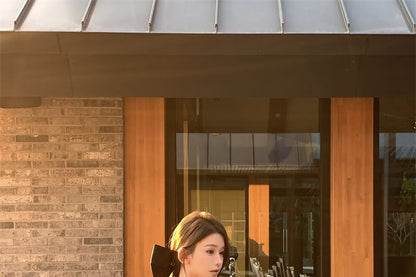 Sleeveless V-Neck Plain Panel Lace Crop Top / High Waist Maxi Fishtail Skirt