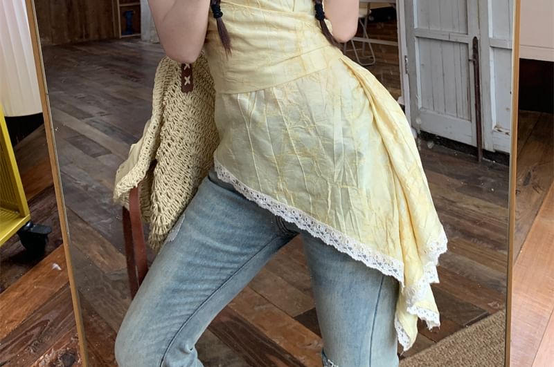 Patterned Print Asymmetrical Lace Trim Camisole Top