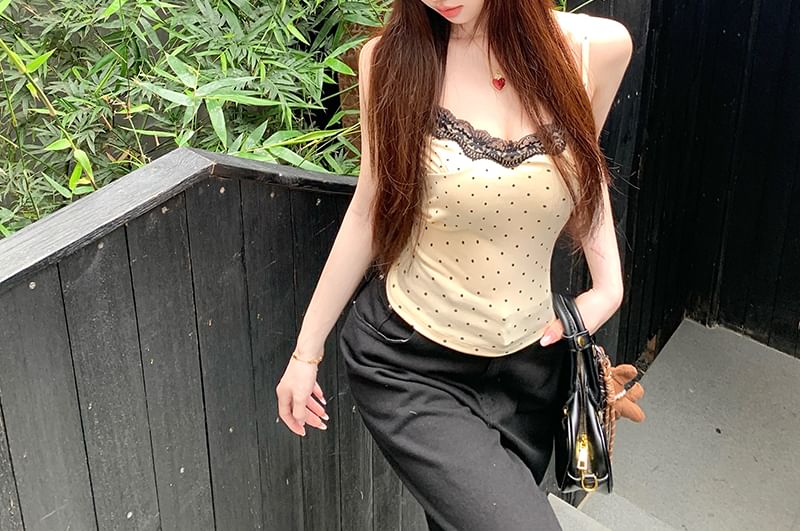 Dotted Panel Lace Camisole Top