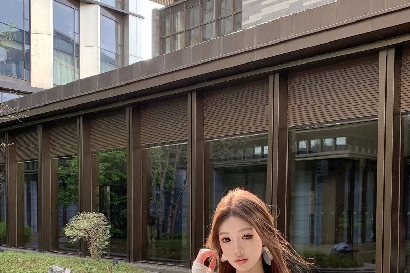 Halter Plain Lace Trim Top / Plain Ruffle Bolero