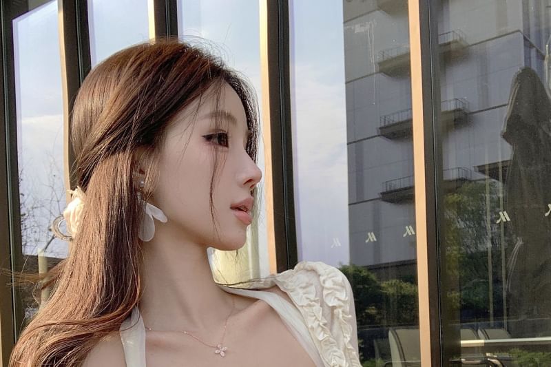 Halter Plain Lace Trim Top / Plain Ruffle Bolero