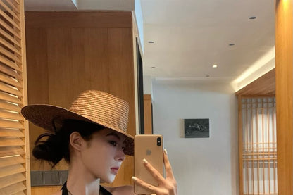 Halter Plain Lace Top / High Waist Plain Wide Leg Pants