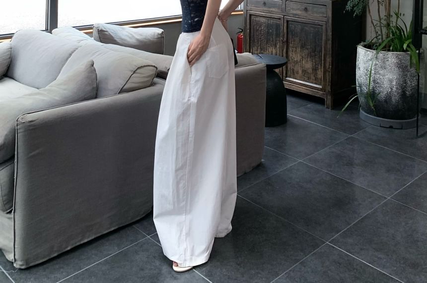Halter Plain Lace Top / High Waist Plain Wide Leg Pants