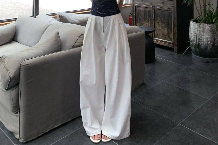 Halter Plain Lace Top / High Waist Plain Wide Leg Pants
