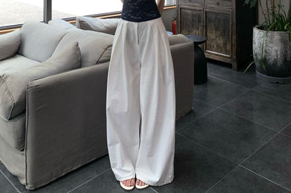 Halter Plain Lace Top / High Waist Plain Wide Leg Pants