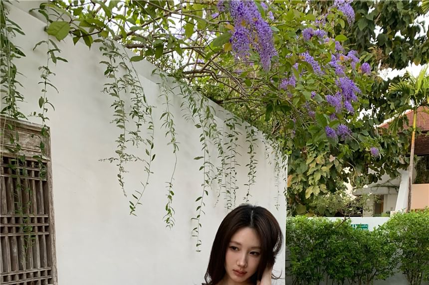 Henley Plain Lace Trim Crop Cami Top