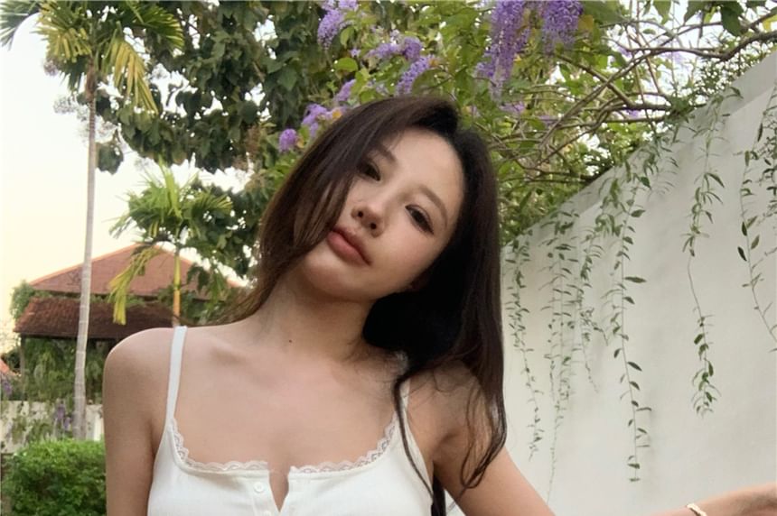 Henley Plain Lace Trim Crop Cami Top