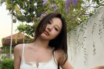 Henley Plain Lace Trim Crop Cami Top