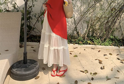 Halter Plain Mini A-Line Dress / High Rise Plain Tiered Mesh Maxi A-Line Skirt