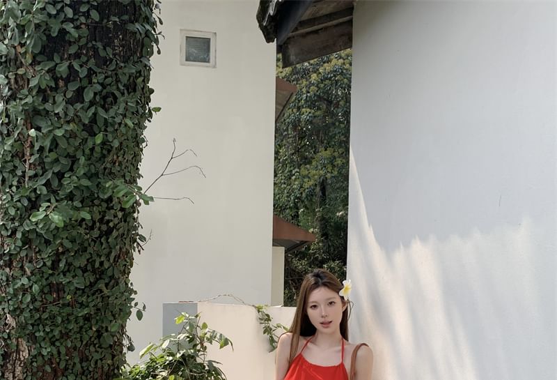 Halter Plain Mini A-Line Dress / High Rise Plain Tiered Mesh Maxi A-Line Skirt