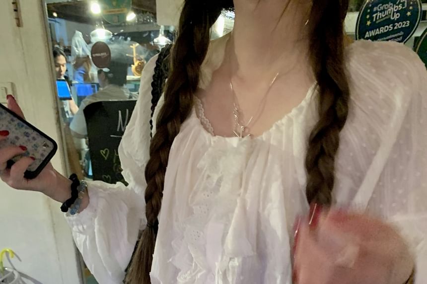 Long Sleeve Round Neck Plain Ruffle Blouse