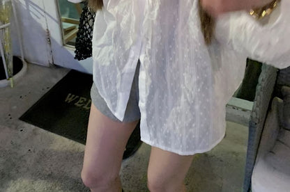 Long Sleeve Round Neck Plain Ruffle Blouse