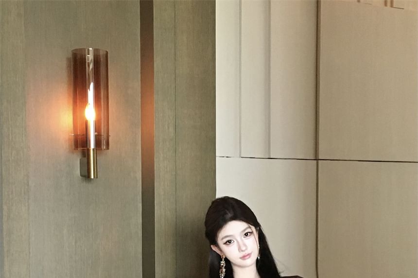 Long Sleeve V-Neck Plain Crop Wrap Blouse