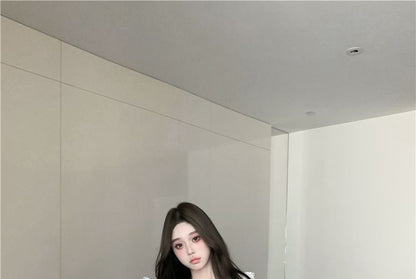 Long Sleeve V-Neck Plain Ruffle Bow Blouse