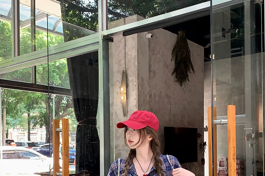 Long Sleeve Collared Plaid Tie-Up Shirt