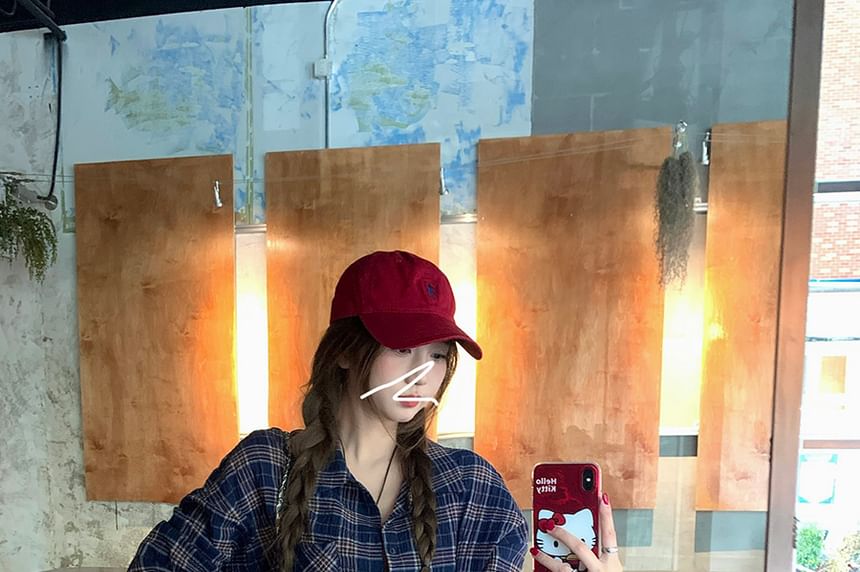 Long Sleeve Collared Plaid Tie-Up Shirt