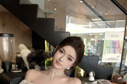 Short Sleeve Off Shoulder Plain Ruffle Blouse