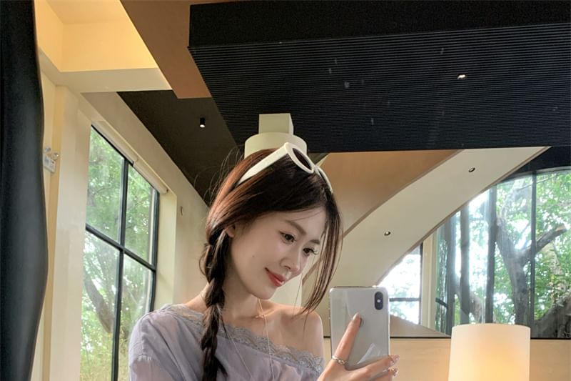 Long Sleeve One Shoulder Plain Panel Lace Trim Blouse