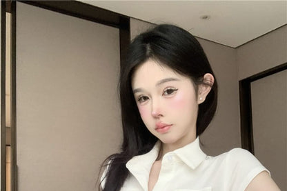 Cap Sleeve Collared Plain Flap Pocket Jersey Shirt