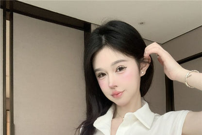 Cap Sleeve Collared Plain Flap Pocket Jersey Shirt